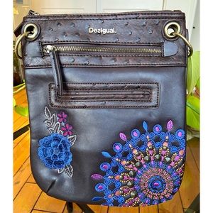 NWT Desigual bandolera moonflow crossbody messenger bag embroidered brown unique